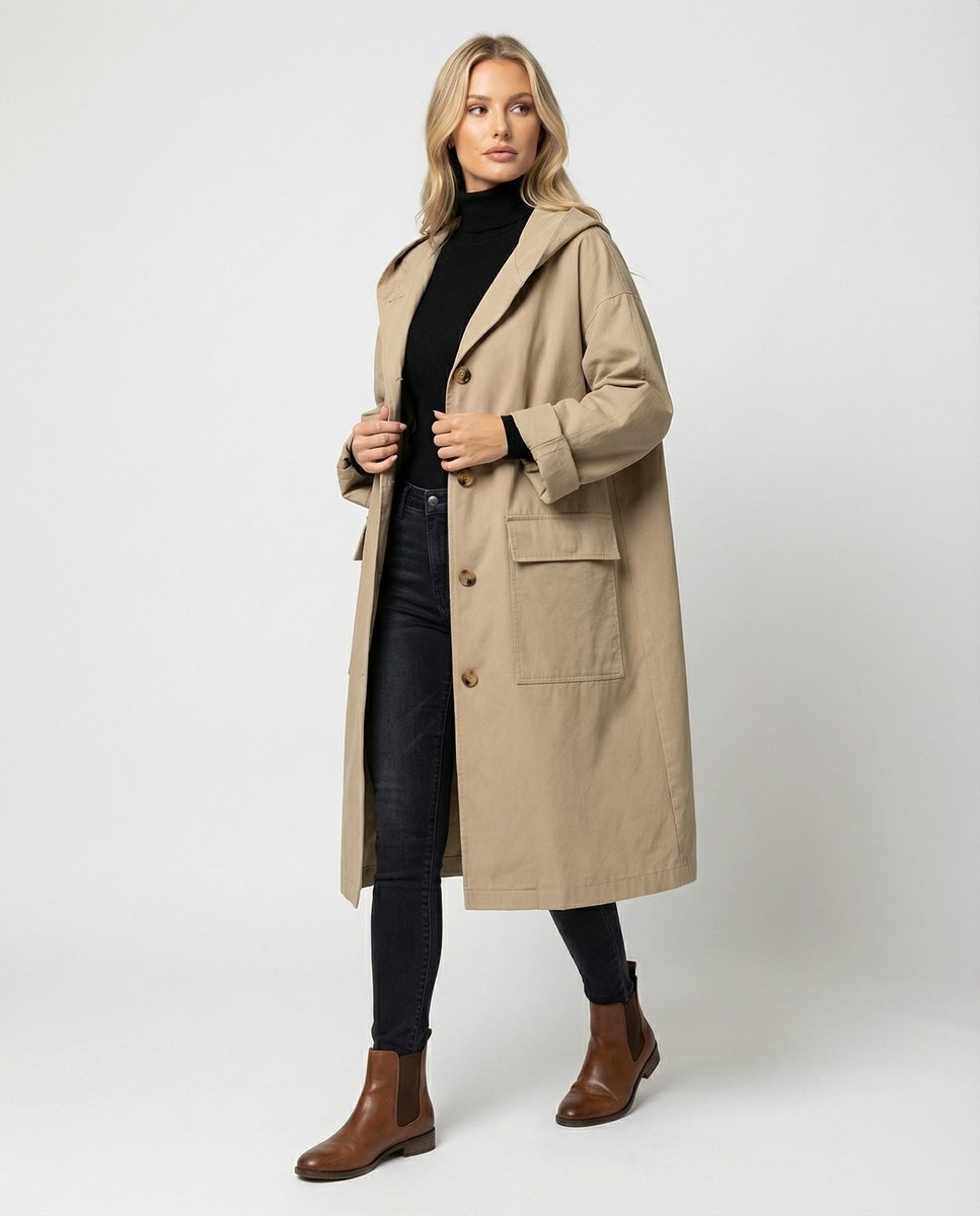 Elowen | Women's Long Hooded Waterproof Trench Coat
