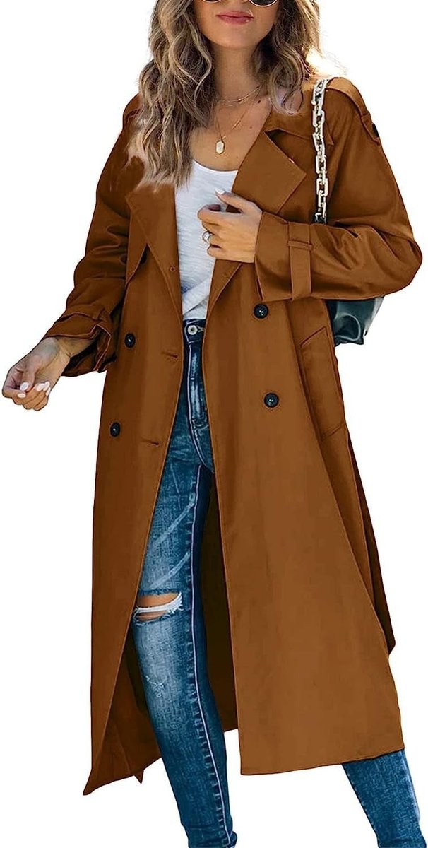 Samantha | Women's Oversized Double-Breasted Trench Coat with Tie Belt