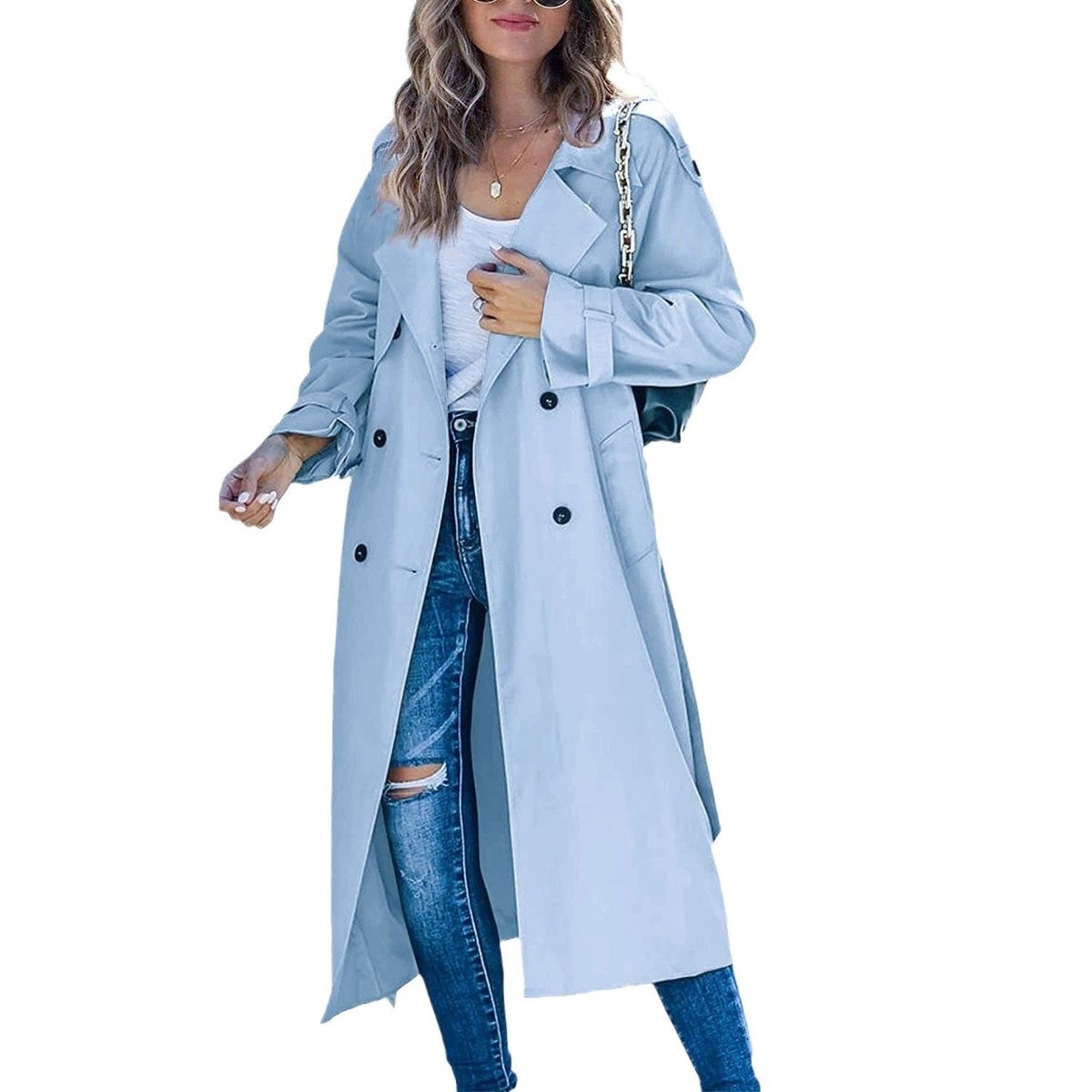 Samantha | Women's Oversized Double-Breasted Trench Coat with Tie Belt