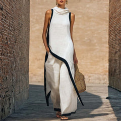 Ingrid cowl-neck top and wide-leg pant set in White