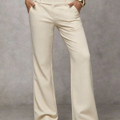 Philippa high-waist wide-leg trousers in Beige