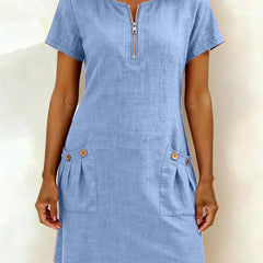 Tamsin zip-neck cotton-linen dress in Blue