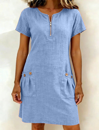 Tamsin zip-neck cotton-linen dress in Blue
