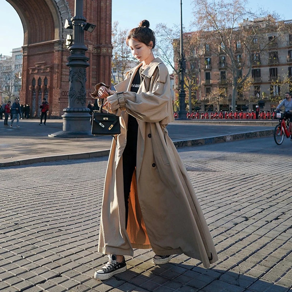 Arabella | Women's Oversized Double-Breasted Maxi Trench Coat with Tie Belt