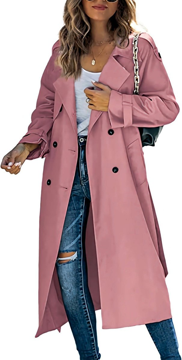 Samantha | Women's Oversized Double-Breasted Trench Coat with Tie Belt