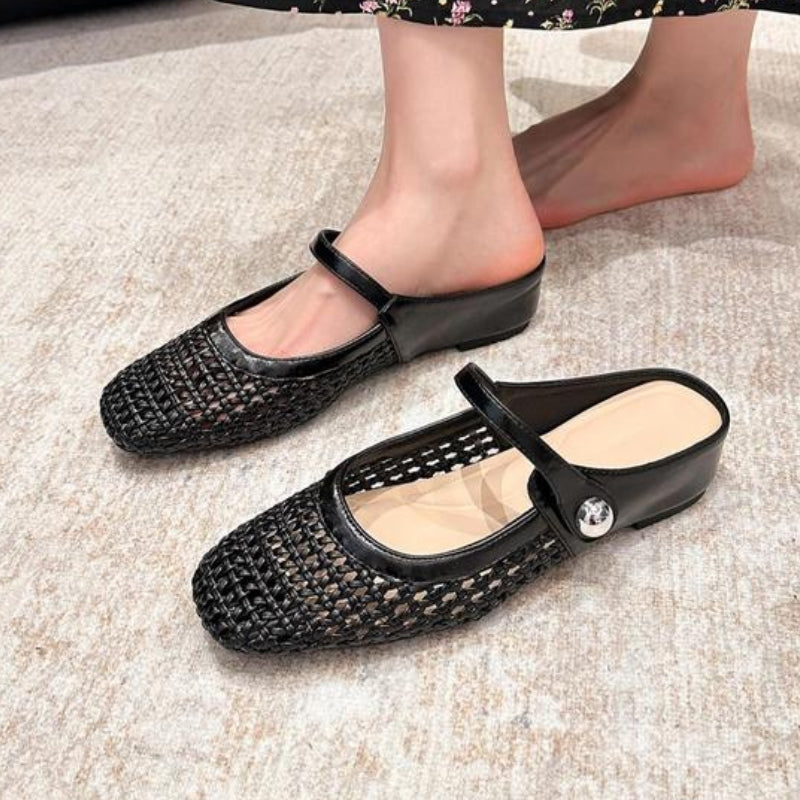 Maisie mule flats in Black — worn, close-up