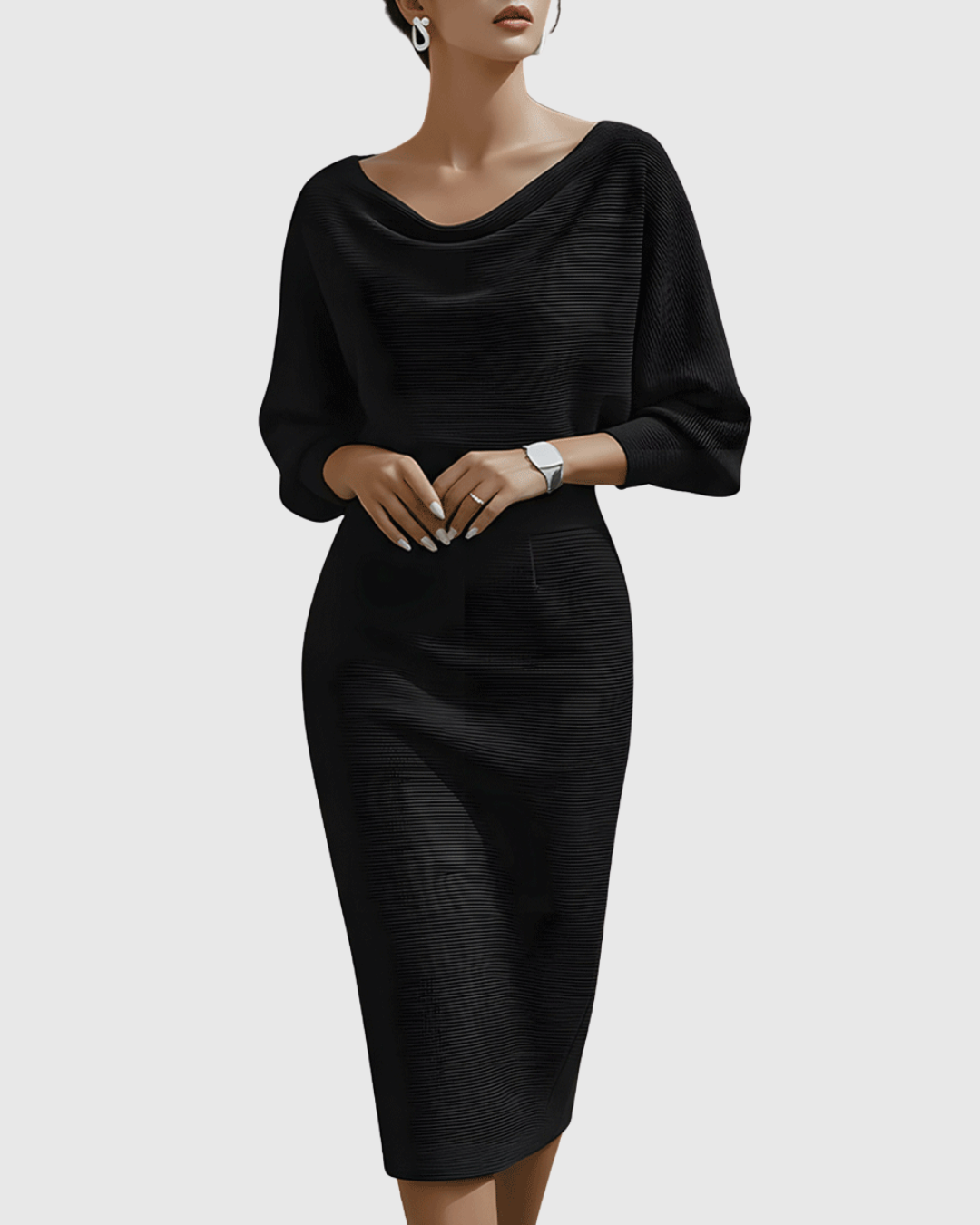 Natalie | Elegant Draped Batwing Midi Dress