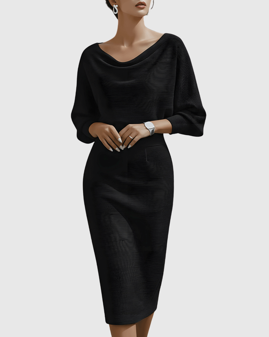 Natalie | Elegant Draped Batwing Midi Dress