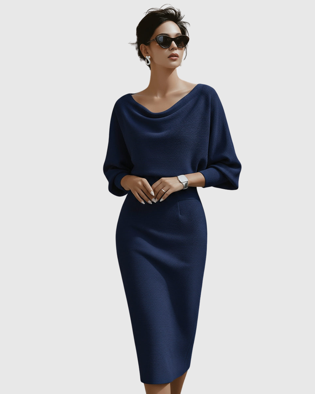 Natalie | Elegant Draped Batwing Midi Dress
