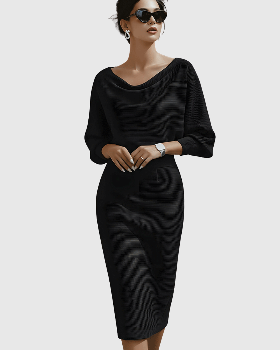 Natalie | Elegant Draped Batwing Midi Dress