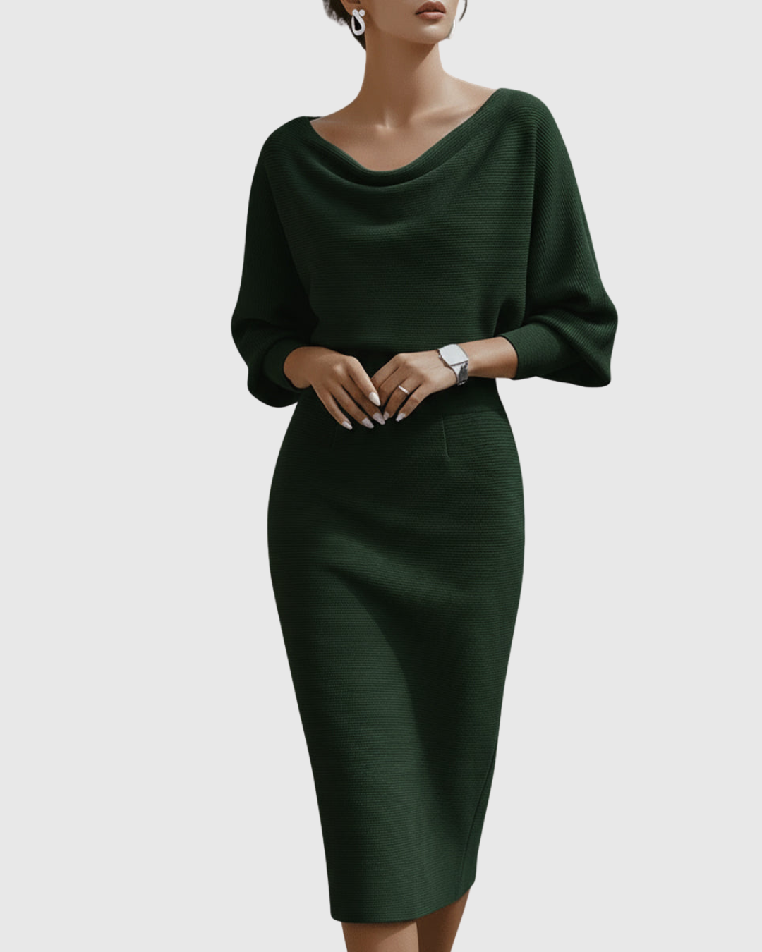 Natalie | Elegant Draped Batwing Midi Dress