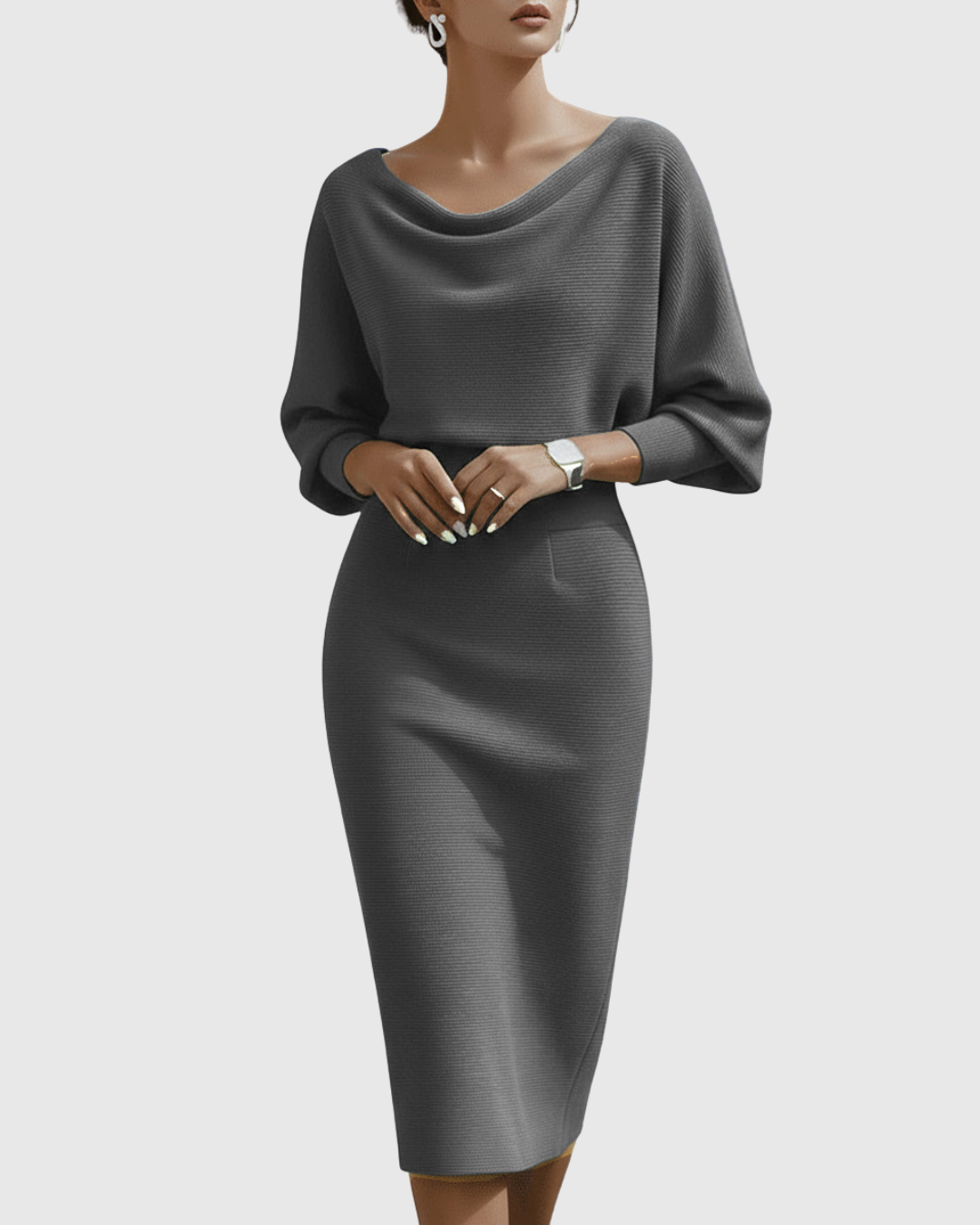 Natalie | Elegant Draped Batwing Midi Dress