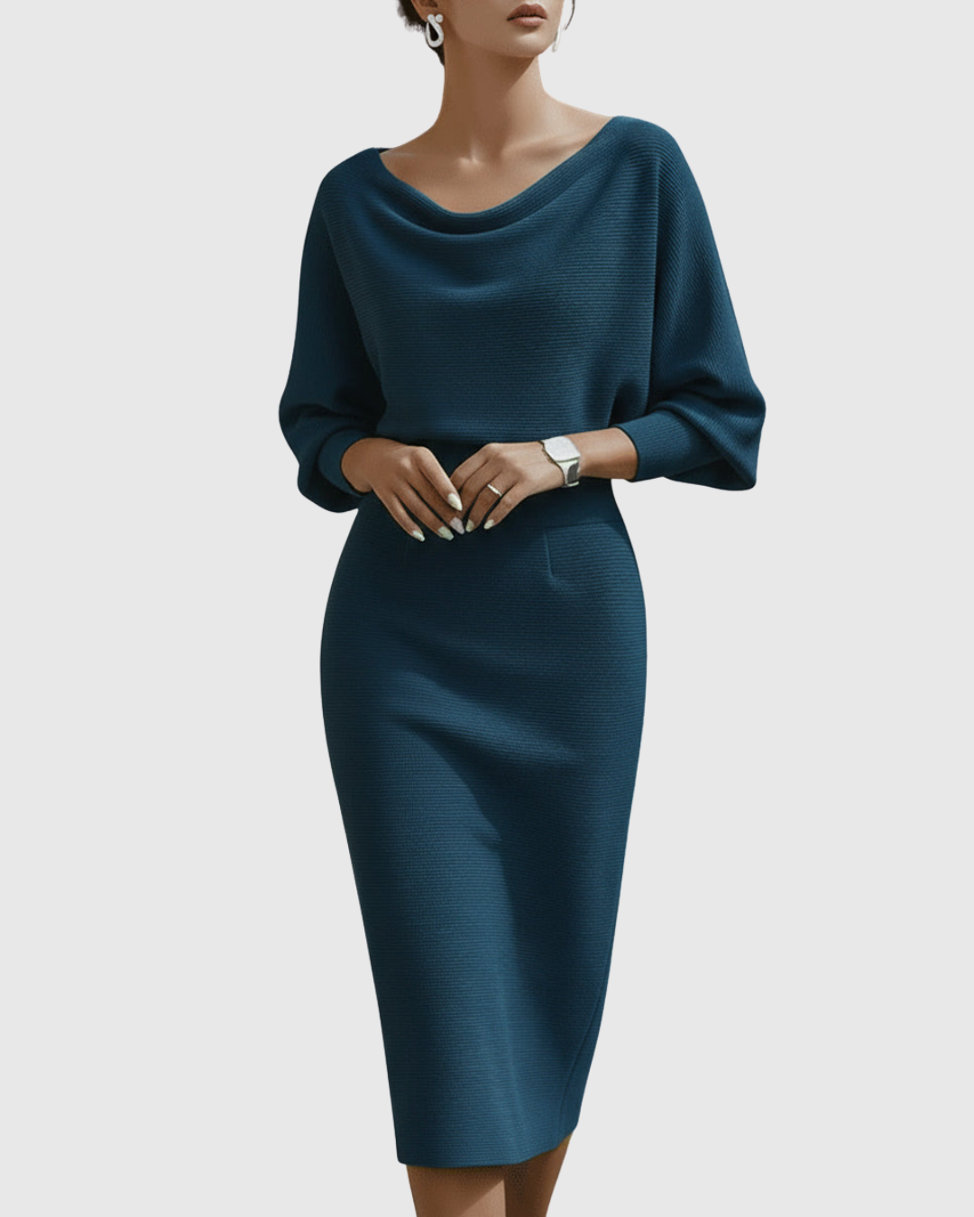 Natalie | Elegant Draped Batwing Midi Dress