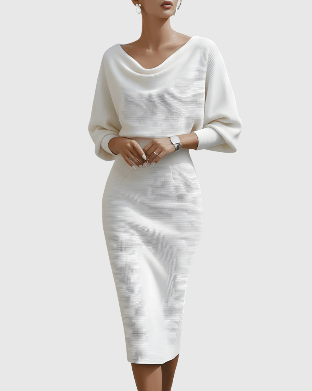 Natalie | Elegant Draped Batwing Midi Dress