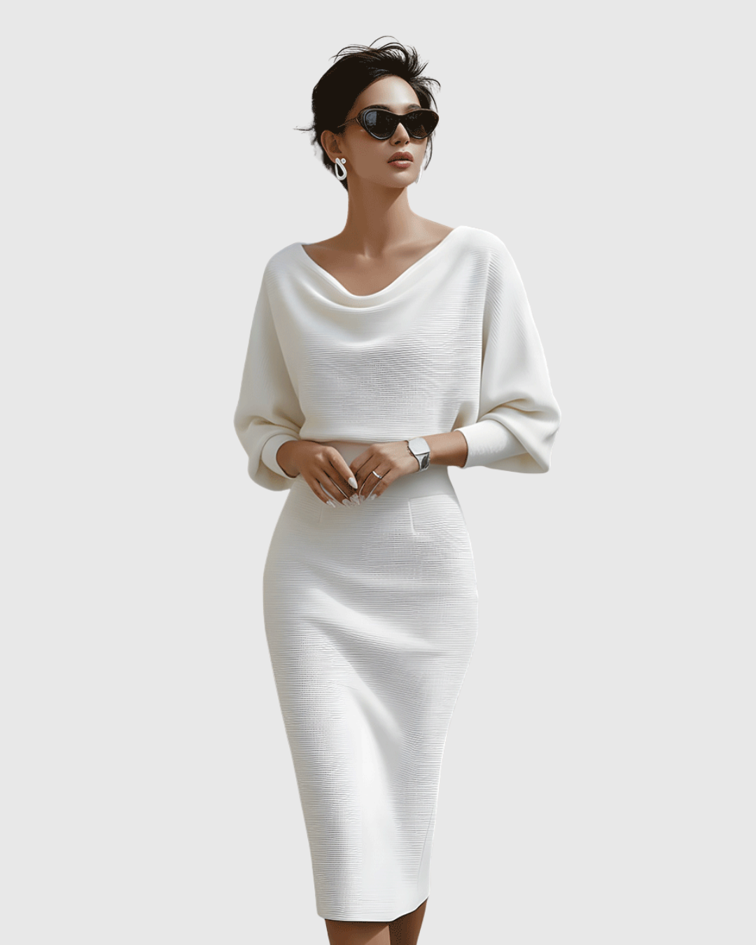 Natalie | Elegant Draped Batwing Midi Dress