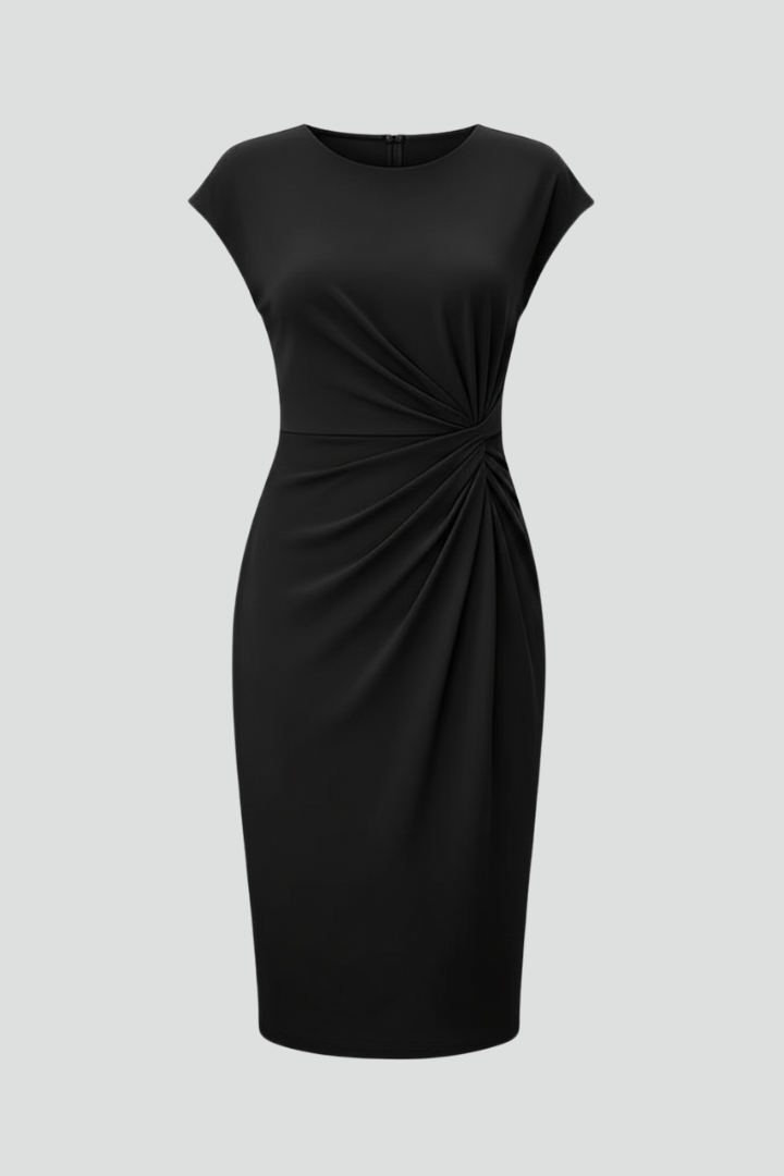 Adeline | Elegant Ruched Round Neck Midi Dress