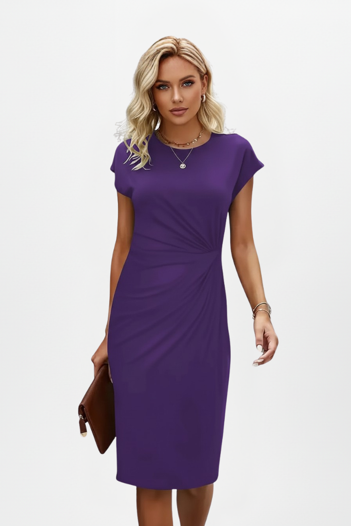 Adeline | Elegant Ruched Round Neck Midi Dress