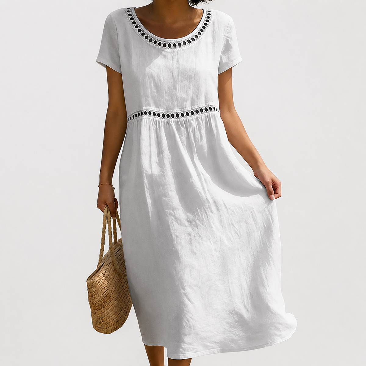 Rosemary cut-out trim midi dress in White