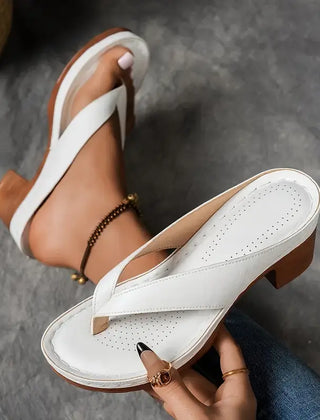 Colette block heel toe-post sandals in White