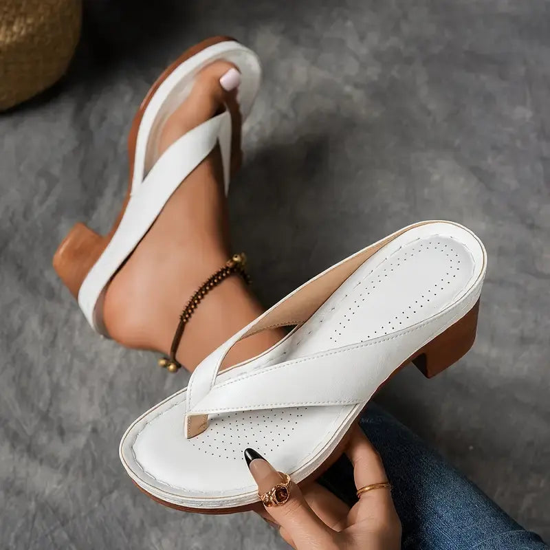 Colette block heel toe-post sandals in White