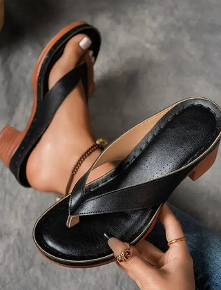 Colette block heel toe-post sandals in Black
