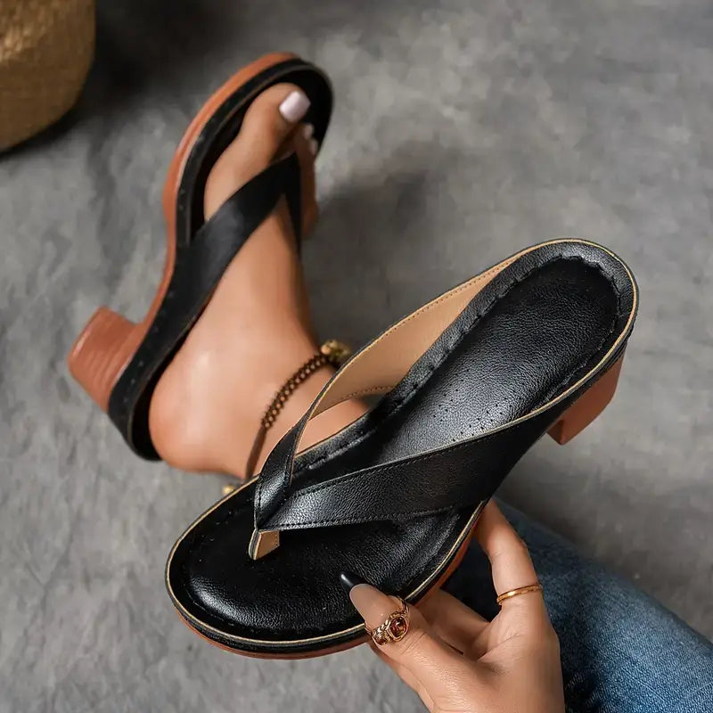 Colette block heel toe-post sandals in Black