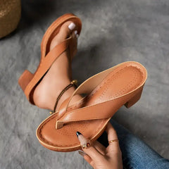 Colette block heel toe-post sandals in Brown