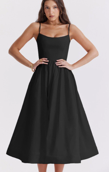 Valessia | Women's Lace-Up Back Elegant Midi Dress
