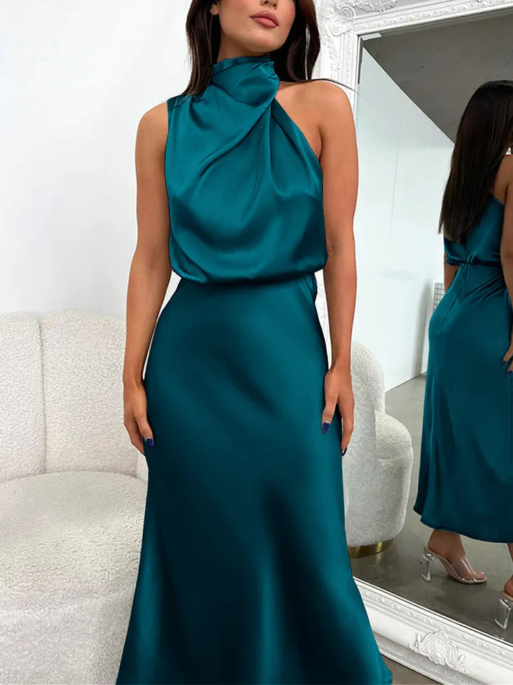 Elaria | Women's Elegant Halter Neck Spaghetti Strap Midi Dress