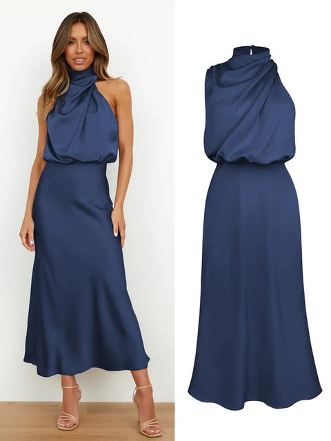 Elaria | Women's Elegant Halter Neck Spaghetti Strap Midi Dress