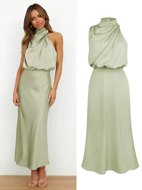 Elaria | Women's Elegant Halter Neck Spaghetti Strap Midi Dress