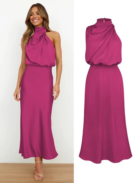 Elaria | Women's Elegant Halter Neck Spaghetti Strap Midi Dress