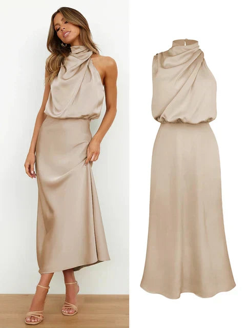 Elaria | Women's Elegant Halter Neck Spaghetti Strap Midi Dress