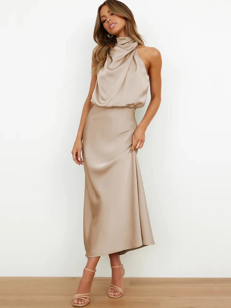Elaria | Women's Elegant Halter Neck Spaghetti Strap Midi Dress