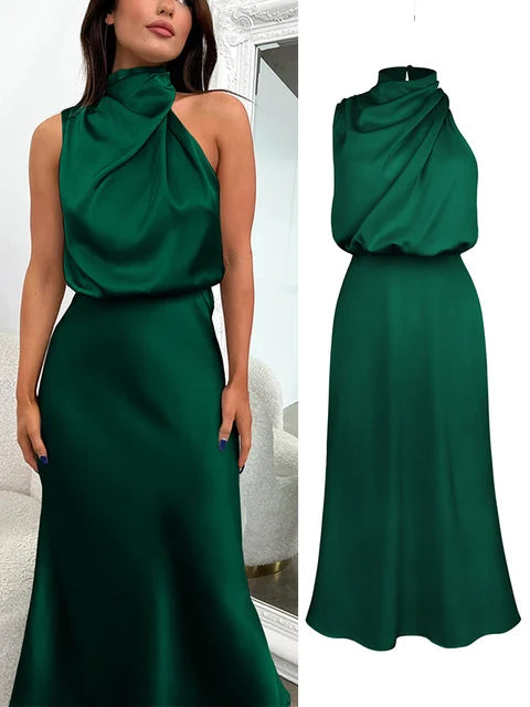 Elaria | Women's Elegant Halter Neck Spaghetti Strap Midi Dress
