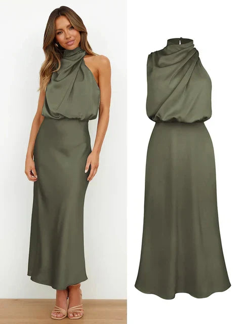Elaria | Women's Elegant Halter Neck Spaghetti Strap Midi Dress