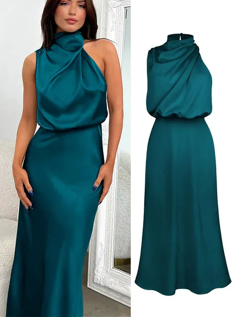 Elaria | Women's Elegant Halter Neck Spaghetti Strap Midi Dress