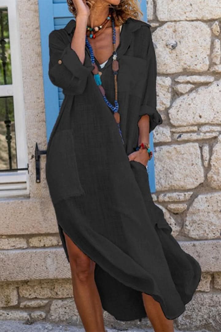 Arely | Effortless Linen Midi Shirt Dress