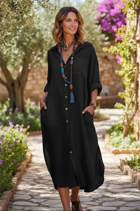 Arely | Effortless Linen Midi Shirt Dress