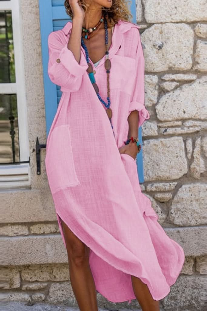 Arely | Effortless Linen Midi Shirt Dress