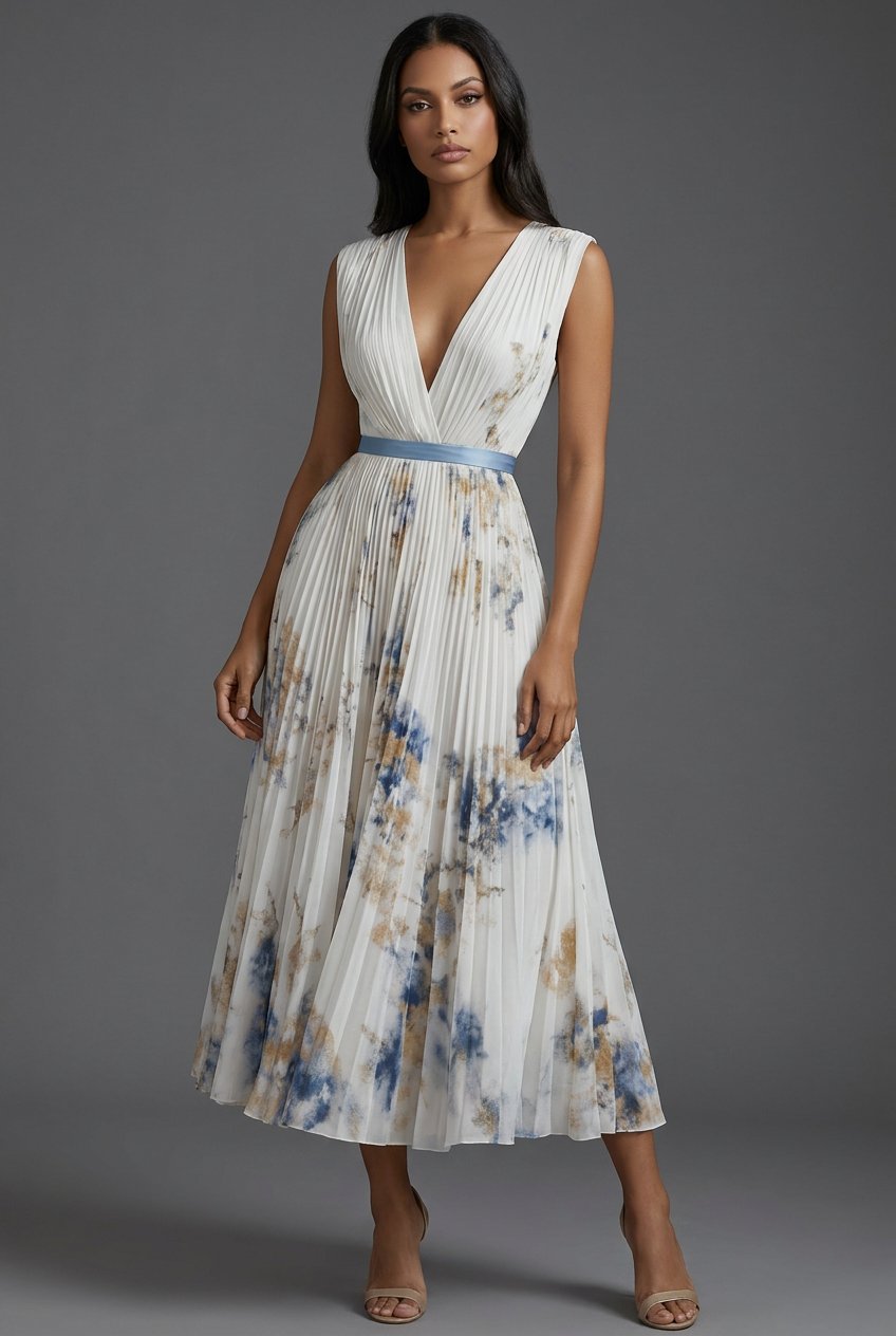 Avery | Elegant Pleated Floral Midi Dress