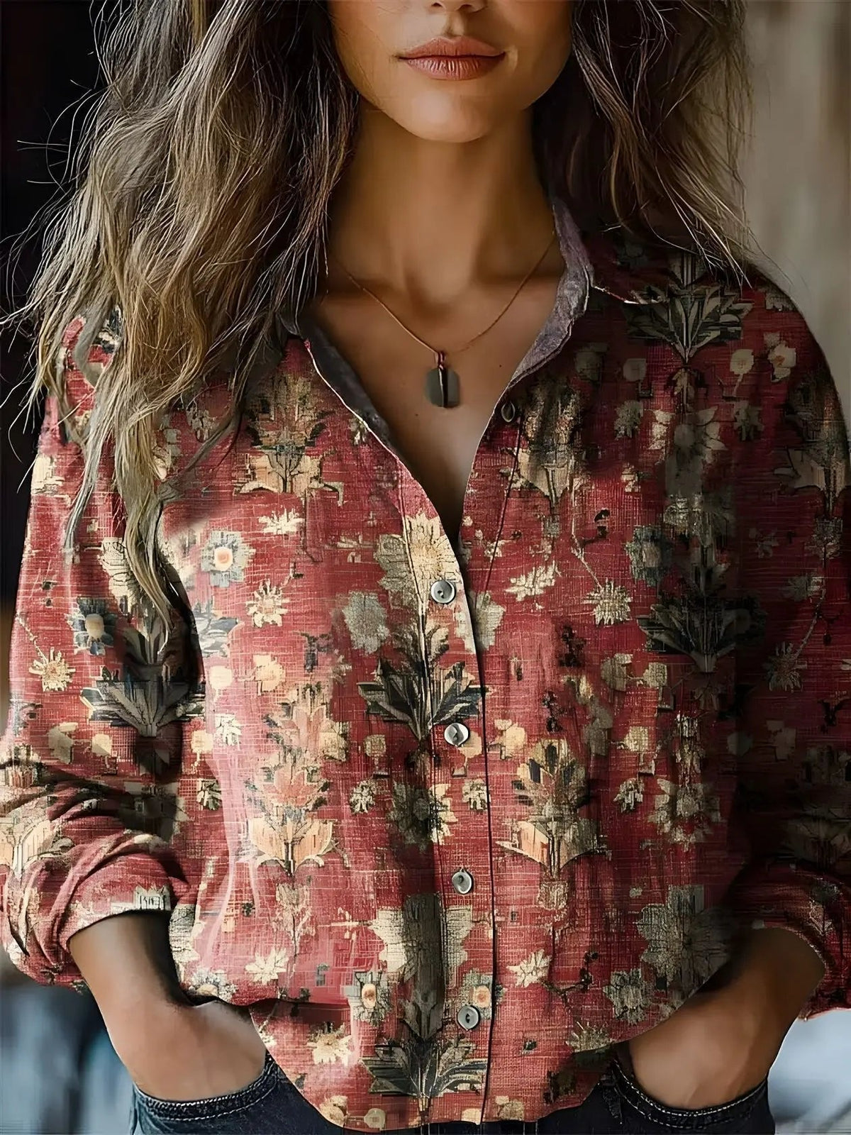 Alaiya | Beautiful And Relaxed Boho Floral Button-Up Blouse