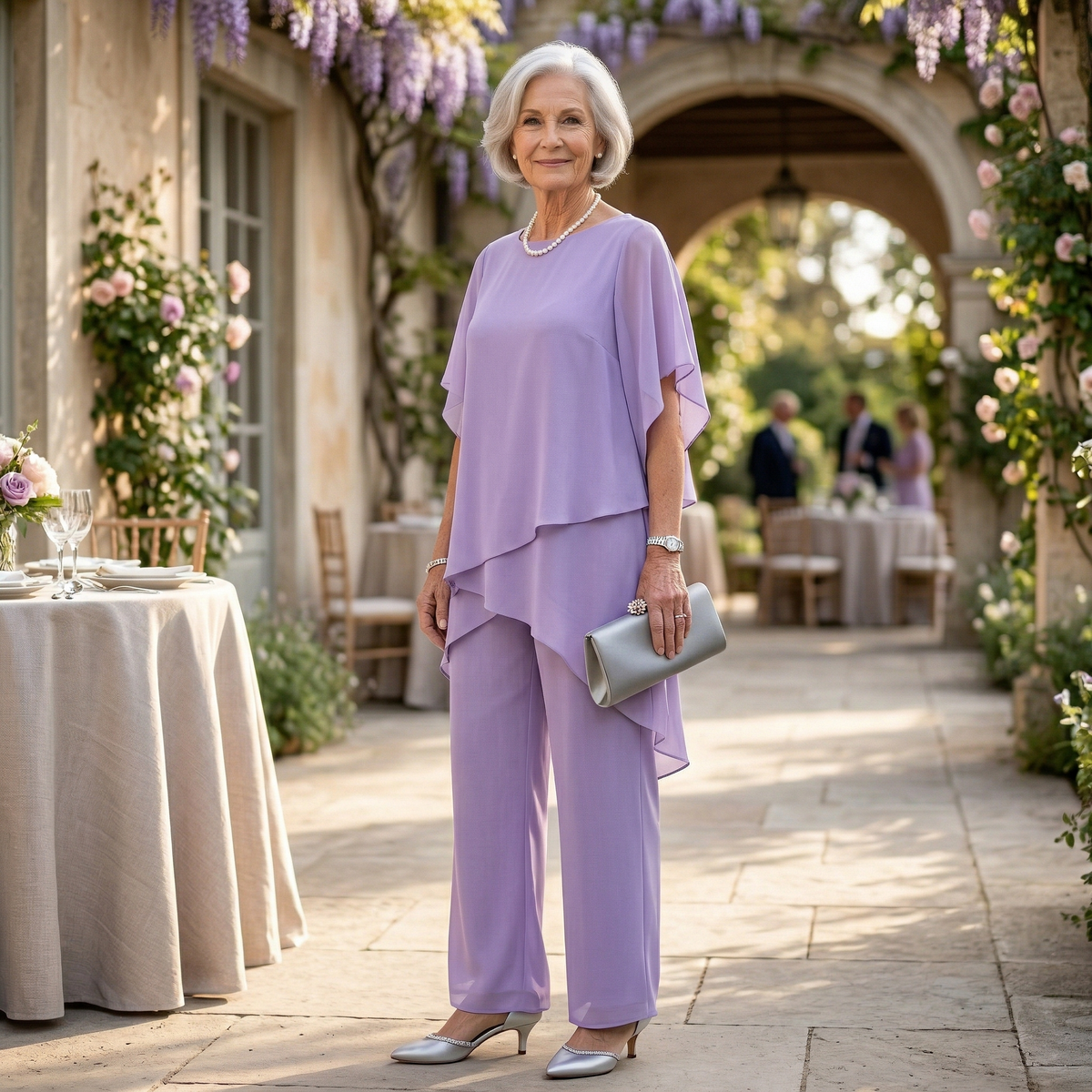 Rosalind Tiered Tunic & Wide-Leg Trouser Set in Lavender
