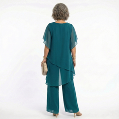 Rosalind Tiered Tunic & Wide-Leg Trouser Set in Teal