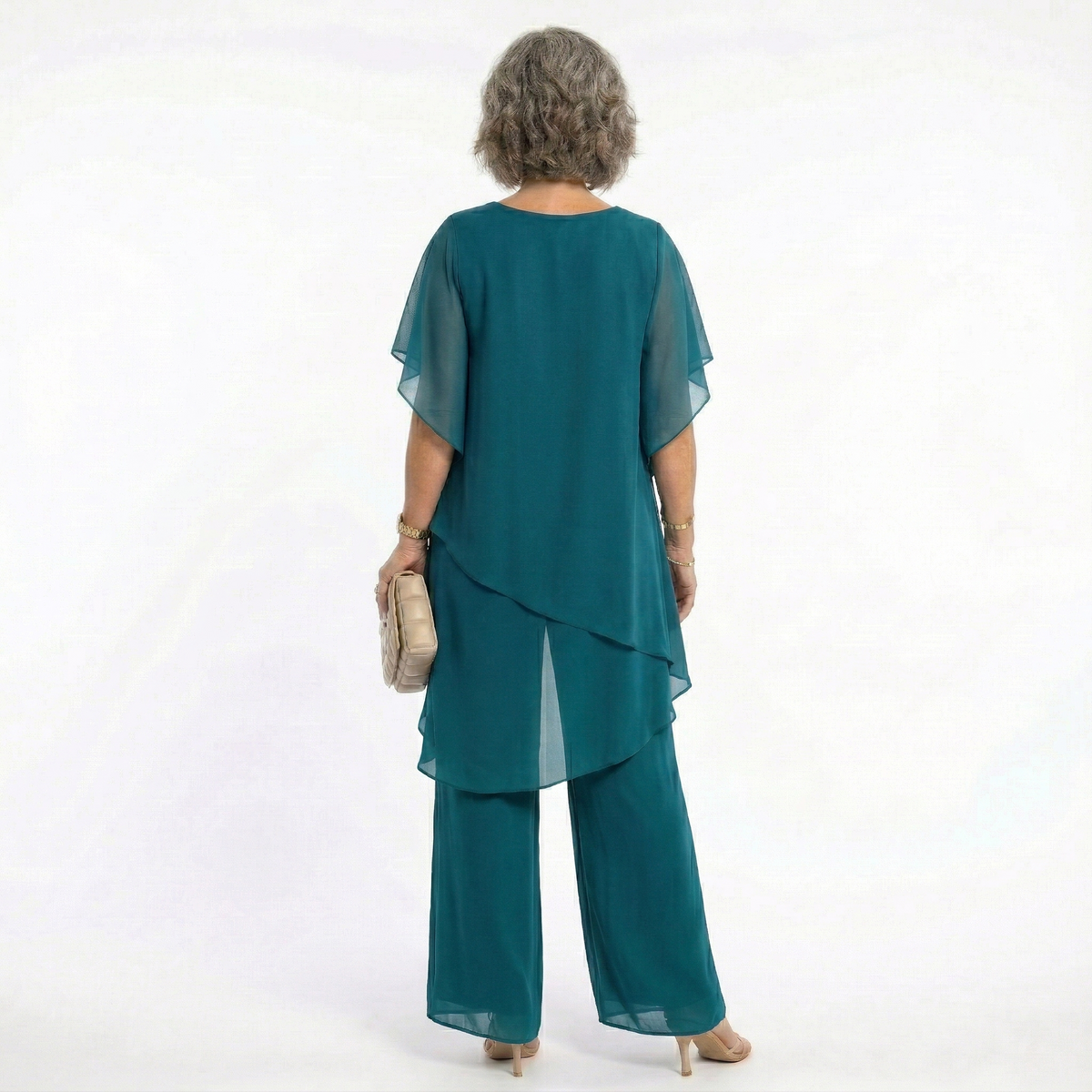 Rosalind Tiered Tunic & Wide-Leg Trouser Set in Teal