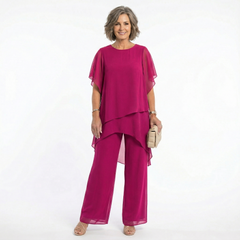 Rosalind Tiered Tunic & Wide-Leg Trouser Set in Magenta