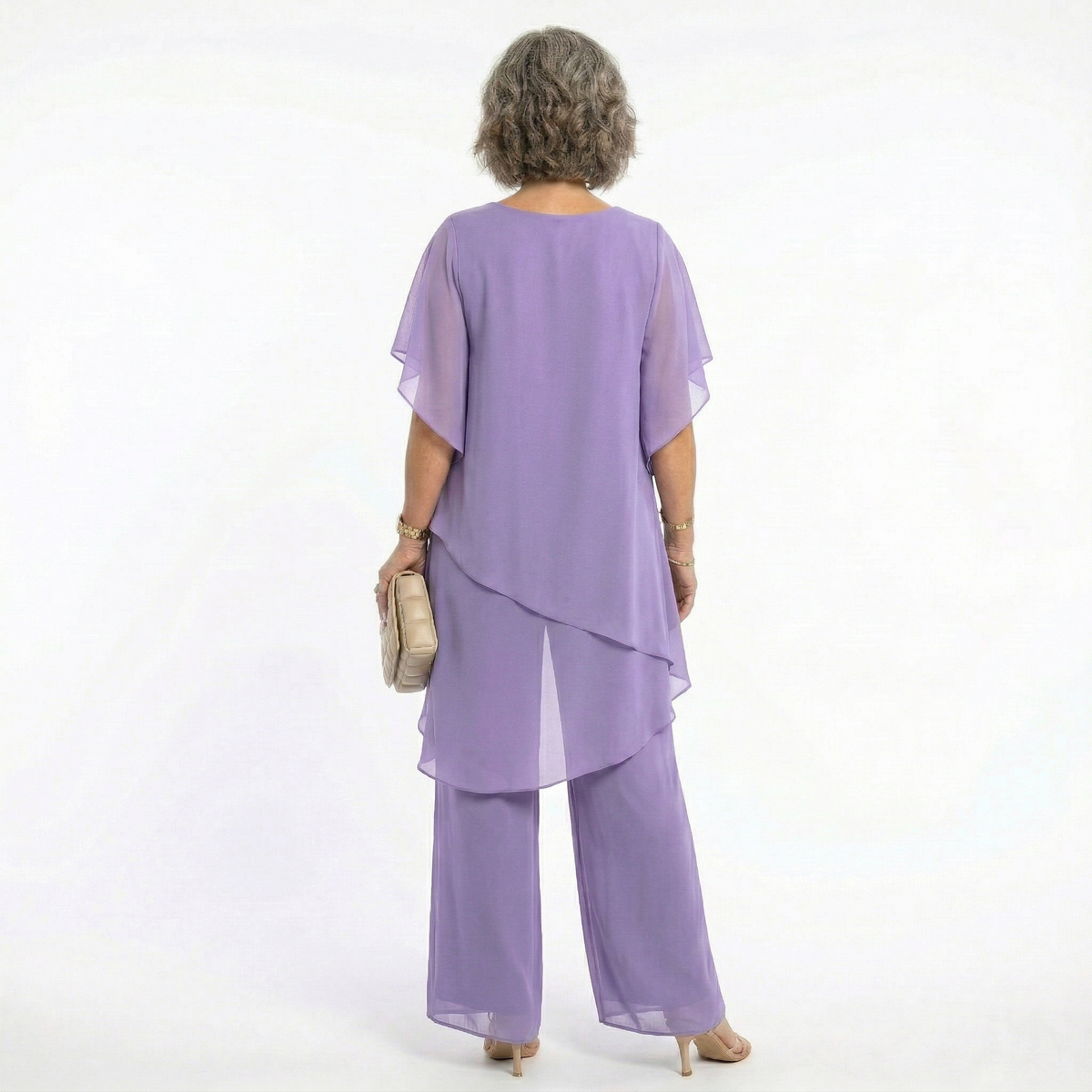 Rosalind Tiered Tunic & Wide-Leg Trouser Set in Lavender