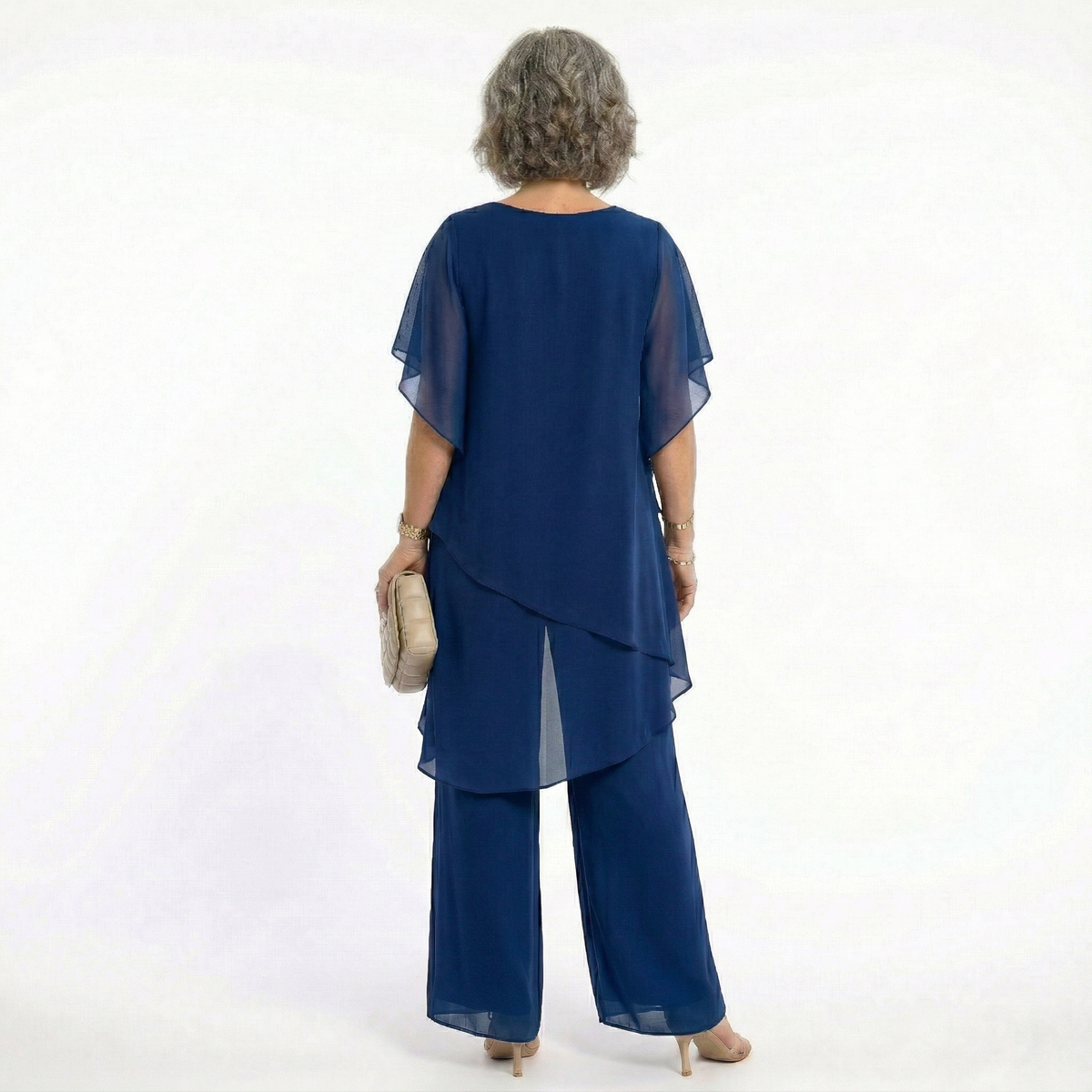 Rosalind Tiered Tunic & Wide-Leg Trouser Set in Navy
