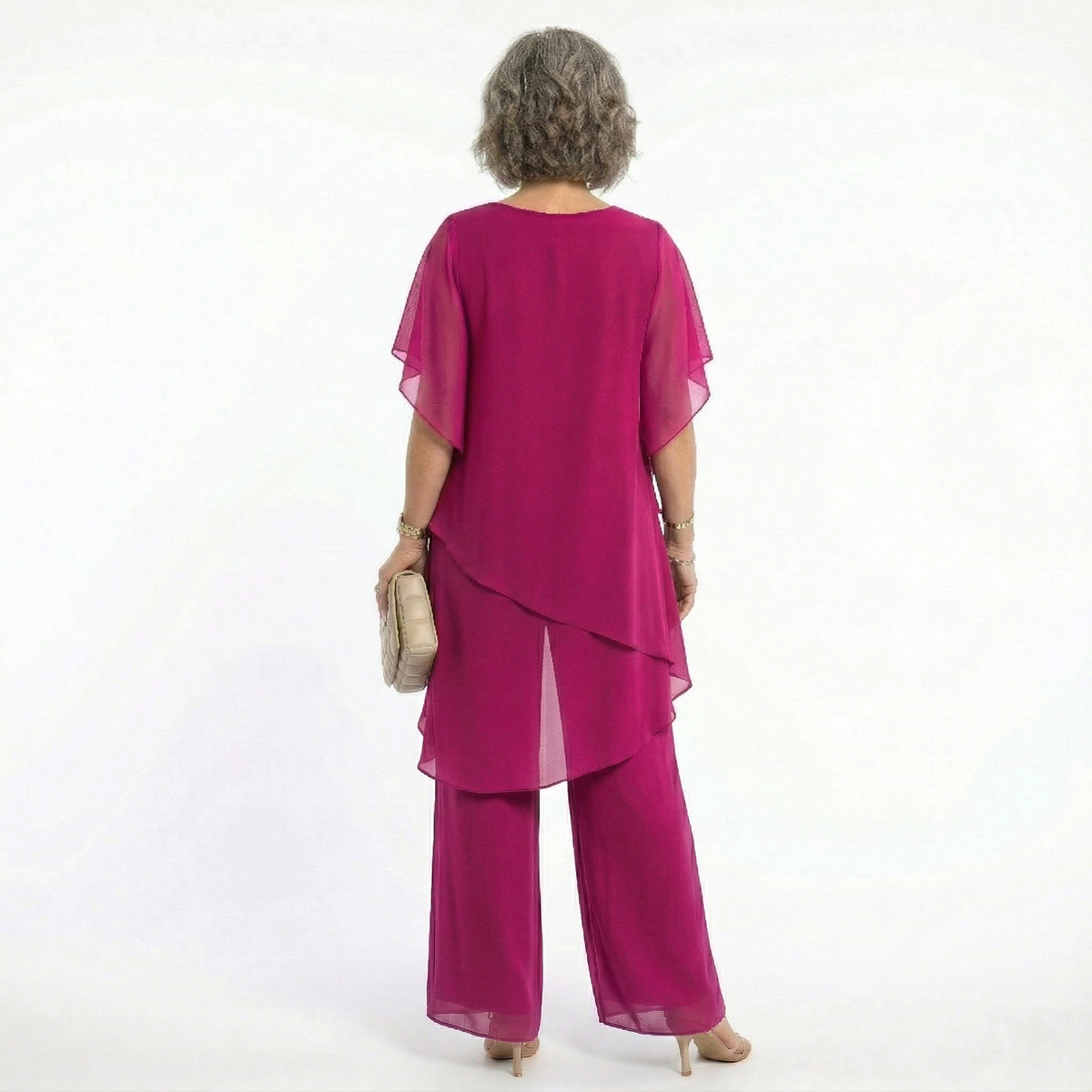 Rosalind Tiered Tunic & Wide-Leg Trouser Set in Magenta