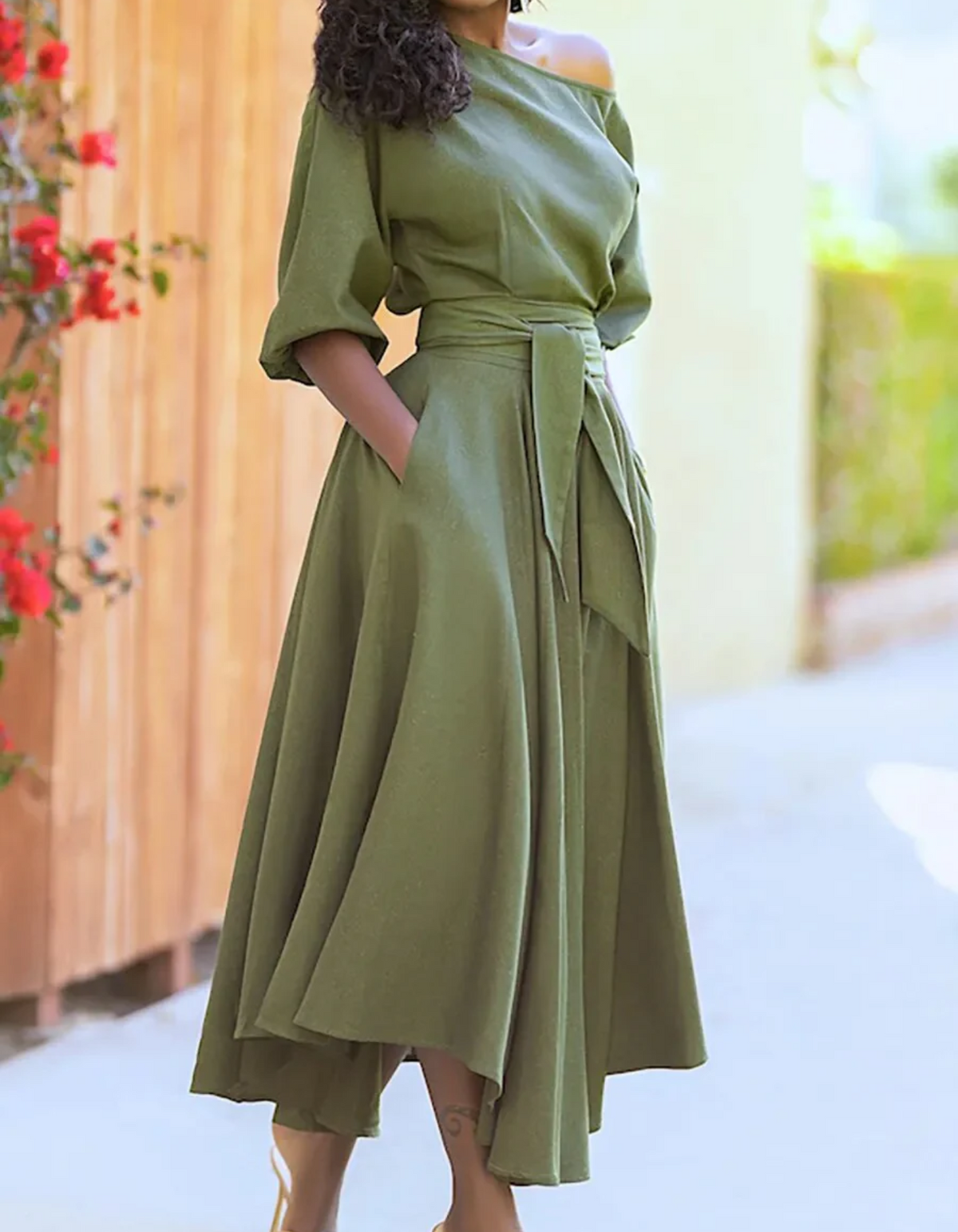 Nova | Women's Elegant V-Neck Slit Midi Dress